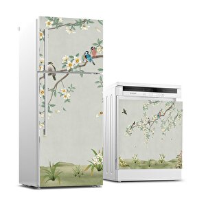 Buzdolabı Ve Bulaşık Makinası Beyaz Eşya Sticker Kaplama 3d Ağaç Kuşlar