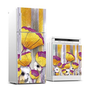 Buzdolabı Ve Bulaşık Makinası Beyaz Eşya Sticker Kaplama 3d Golden Flowers