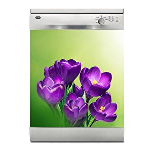 Bulaşık Makinesi Sticker Kaplama Beyaz Eşya Kaplama Mor Lale Yeşil