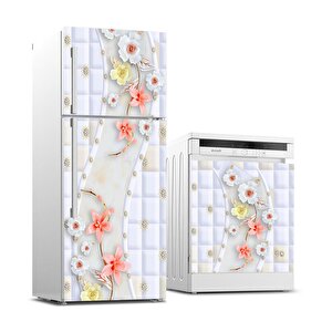 Buzdolabı Ve Bulaşık Makinası Beyaz Eşya Sticker Kaplama Pembe Çiçek Desen
