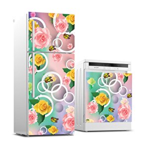Buzdolabı Ve Bulaşık Makinası Beyaz Eşya Sticker Kaplama Sarı Çiçek Kelebek