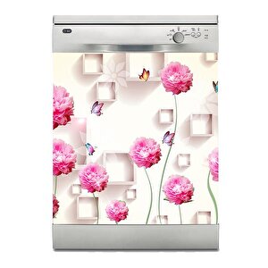 Bulaşık Makinesi Sticker Kaplama Beyaz Eşya Kaplama Pembe Şakayıklar