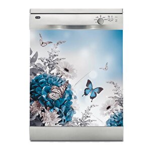 Koçtaş Bulaşık Makinesi Sticker Kaplama Beyaz Eşya Kaplama Kelebek Mavi Çiçek