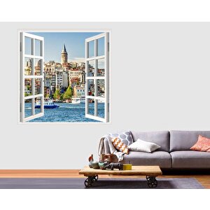 Pencere Poster Duvar Kağıdı Galata Kulesi Yapışkanlı Sticker