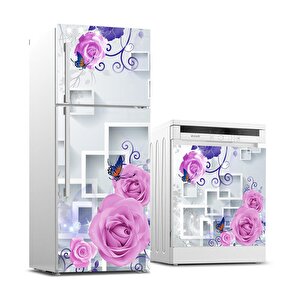 Buzdolabı Ve Bulaşık Makinası Beyaz Eşya Sticker Kaplama Mor Gül