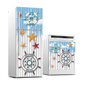 Buzdolabı Ve Bulaşık Makinası Beyaz Eşya Sticker Kaplama Denizci Dümen