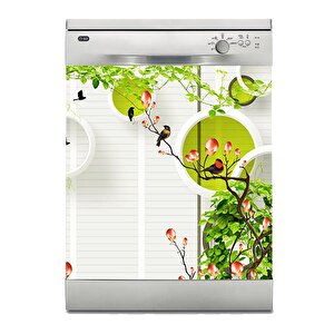 Bulaşık Makinesi Sticker Kaplama Beyaz Eşya Kaplama Yuvarlak Ağaç Kuş