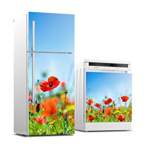 Buzdolabı Ve Bulaşık Makinası Beyaz Eşya Sticker Kaplama Gelincikler
