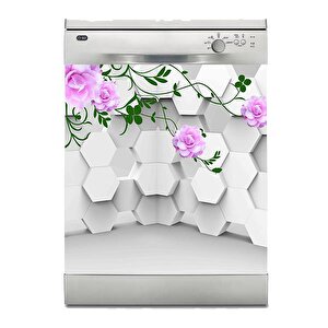 Bulaşık Makinesi Sticker Kaplama Beyaz Eşya Kaplama Altıgen Mor Çiçek