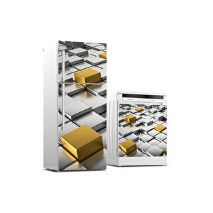 Buzdolabı Ve Bulaşık Makinası Beyaz Eşya Sticker Kaplama 3d Altın