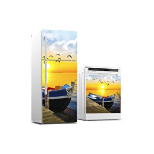 Buzdolabı Ve Bulaşık Makinası Beyaz Eşya Sticker Kaplama Tekne Gün Batımı