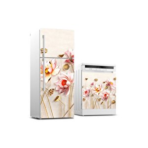Buzdolabı Ve Bulaşık Makinası Beyaz Eşya Sticker Kaplama Parlak Çiçek