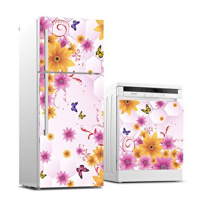 Buzdolabı Ve Bulaşık Makinası Beyaz Eşya Sticker Kaplama Kelebek Çiçekler