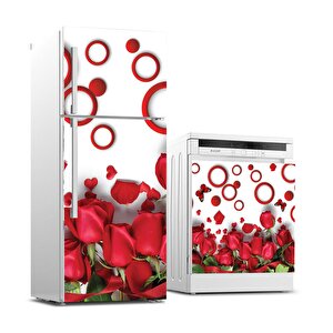 Buzdolabı Ve Bulaşık Makinası Beyaz Eşya Sticker Kaplama Kırmızı Güller Daire