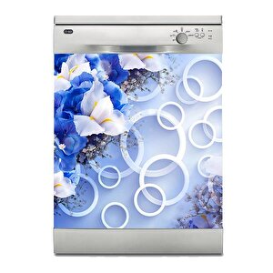 Bulaşık Makinesi Sticker Kaplama Beyaz Eşya Kaplama Mavi Çiçek Yuvarlak