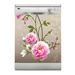 Bulaşık Makinesi Sticker Kaplama Beyaz Eşya Kaplama Pembe Gül Çiçek