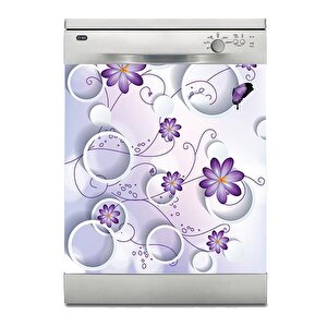 Bulaşık Makinesi Sticker Kaplama Beyaz Eşya Kaplama Mor Çiçek Yuvarlak