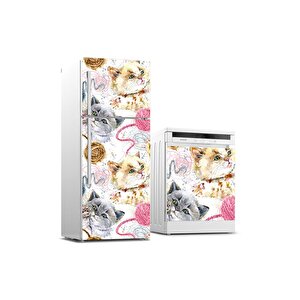 Buzdolabı Ve Bulaşık Makinası Beyaz Eşya Sticker Kaplama Pamuk Kedi