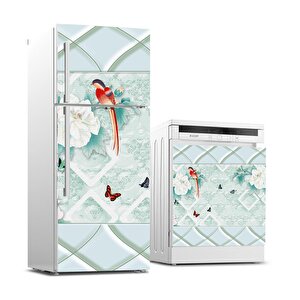 Buzdolabı Ve Bulaşık Makinası Beyaz Eşya Sticker Kaplama Çiçek Kuş