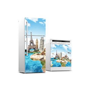 Buzdolabı Ve Bulaşık Makinası Beyaz Eşya Sticker Kaplama Dünyanın Ünlü Simgeleri