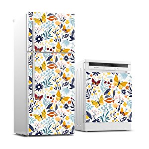 Buzdolabı Ve Bulaşık Makinası Beyaz Eşya Sticker Kaplama Çiçek Sarı Kelebek
