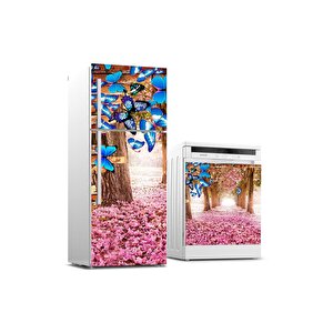 Buzdolabı Ve Bulaşık Makinası Beyaz Eşya Sticker Kaplama Kelebek Gül
