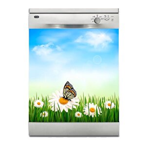 Bulaşık Makinesi Sticker Kaplama Beyaz Eşya Kaplama Papatyalar Kelebek