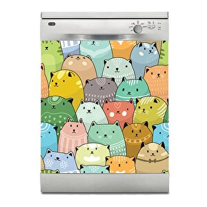 Bulaşık Makinesi Sticker Kaplama Beyaz Eşya Kaplama Renkli Kediler