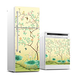 Buzdolabı Ve Bulaşık Makinası Beyaz Eşya Sticker Kaplama Ağaç Kuşlar