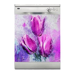 Bulaşık Makinesi Sticker Kaplama Beyaz Eşya Kaplama Mor Lale