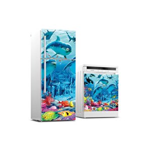 Buzdolabı Ve Bulaşık Makinası Beyaz Eşya Sticker Kaplama Yunus Balığı