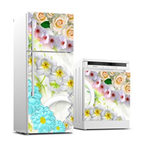 Buzdolabı Ve Bulaşık Makinası Beyaz Eşya Sticker Kaplama Renkli Çiçekler