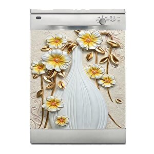 Bulaşık Makinesi Sticker Kaplama Beyaz Eşya Kaplama Altın Çiçekler Vazo