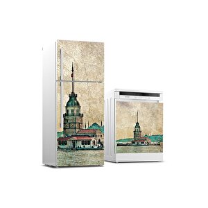 Buzdolabı Ve Bulaşık Makinası Beyaz Eşya Sticker Kaplama Kız Kulesi Vintage