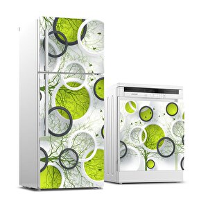 Buzdolabı Ve Bulaşık Makinası Beyaz Eşya Sticker Kaplama Yeşil Yuvarlak Desen