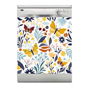 Bulaşık Makinesi Sticker Kaplama Beyaz Eşya Kaplama Çiçek Kelebek