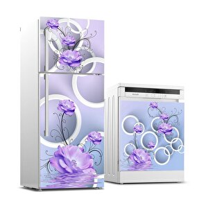 Buzdolabı Ve Bulaşık Makinası Beyaz Eşya Sticker Kaplama Mor Çiçekler