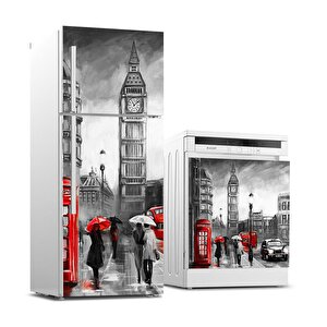 Buzdolabı Ve Bulaşık Makinası Beyaz Eşya Sticker Kaplama Saat Kulesi Yağlıboya