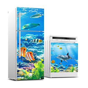 Buzdolabı Ve Bulaşık Makinası Beyaz Eşya Sticker Kaplama Denizaltı Balıklar