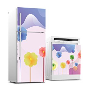 Buzdolabı Ve Bulaşık Makinası Beyaz Eşya Sticker Kaplama Renkli Çiçek