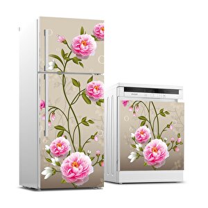 Buzdolabı Ve Bulaşık Makinası Beyaz Eşya Sticker Kaplama Pembe Gül Çiçek