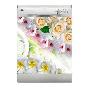 Bulaşık Makinesi Sticker Kaplama Beyaz Eşya Kaplama Renkli Çiçekler
