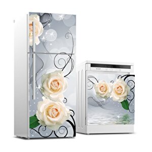 Buzdolabı Ve Bulaşık Makinası Beyaz Eşya Sticker Kaplama 3d Bej Gül