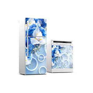 Buzdolabı Ve Bulaşık Makinası Beyaz Eşya Sticker Kaplama 3d Mavi Çiçek