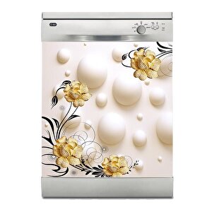Bulaşık Makinesi Sticker Kaplama Beyaz Eşya Kaplama Altın Çiçek