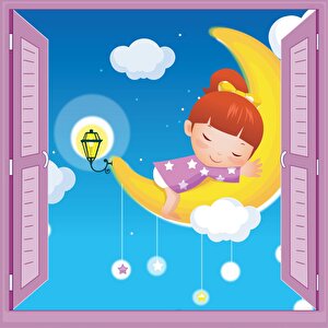Çocuk Odası Bebek Odası Pencere Poster Duvar Kağıdı Ayda Uyku