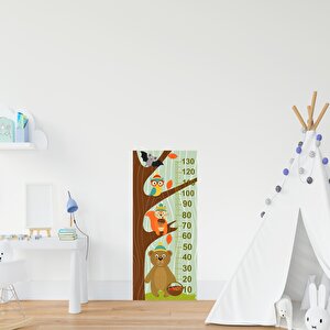 Çocuk Odası Bebek Odası Boy Ölçer Boy Cetveli Sticker Ağaçta Hayvanlar