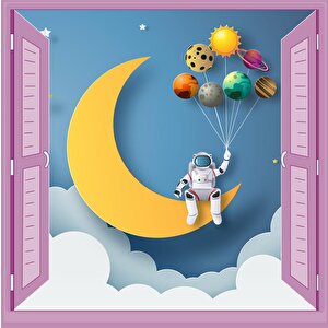 Çocuk Odası Bebek Odası Pencere Poster Duvar Kağıdı Astronot Ay