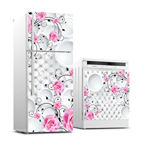 Buzdolabı Ve Bulaşık Makinası Beyaz Eşya Sticker Kaplama 3d Pembe Gül