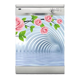 Bulaşık Makinesi Sticker Kaplama Beyaz Eşya Kaplama 3d Tünel Pembe Güller